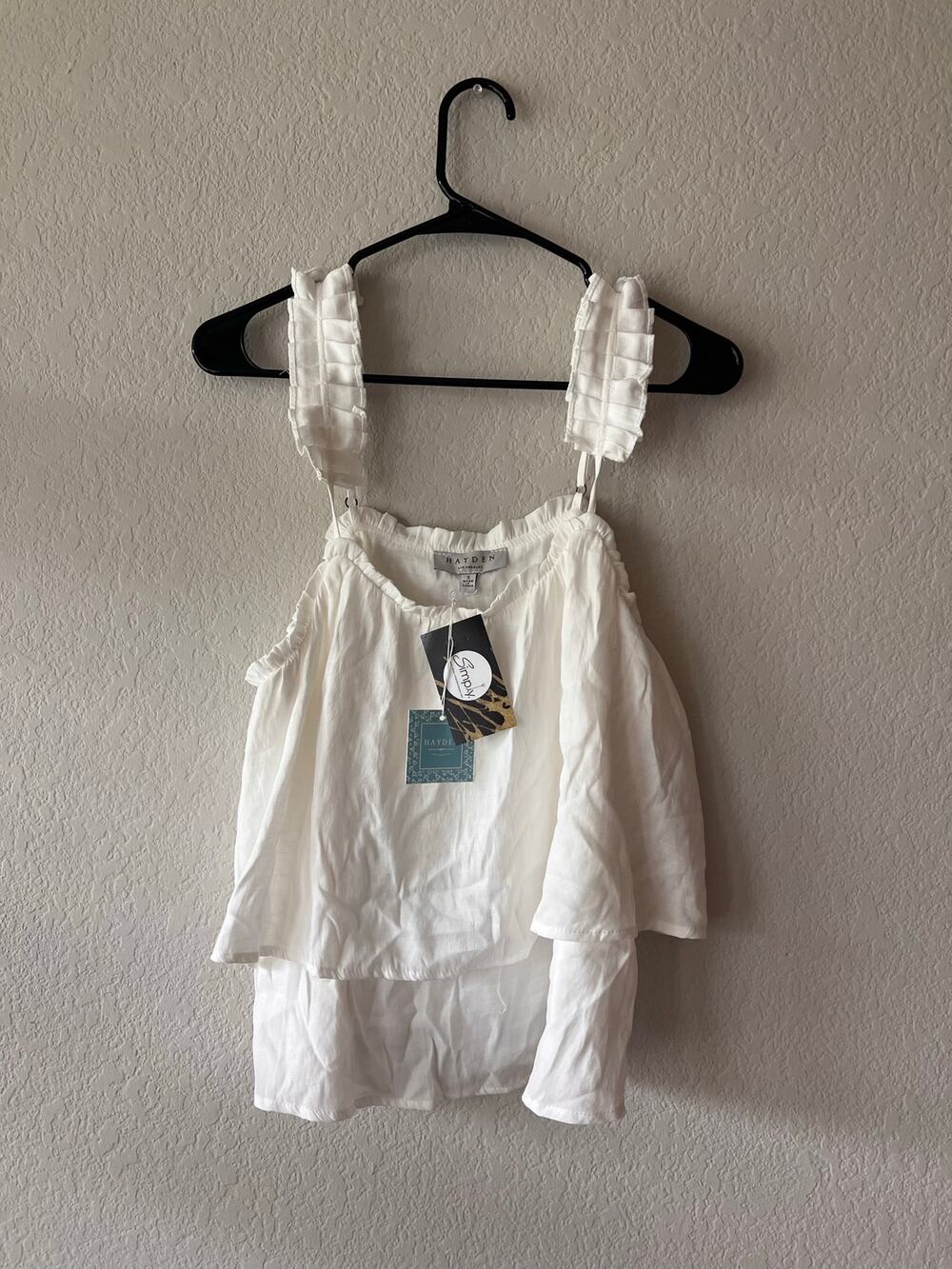 NWT Hayden White Ruffle Strap Layered Top Adjustable Straps